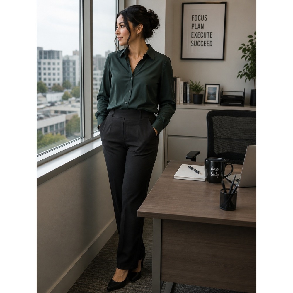 BLENCA Black Tapered Trousers Women's Large Elastic Back Waist Dress Pants